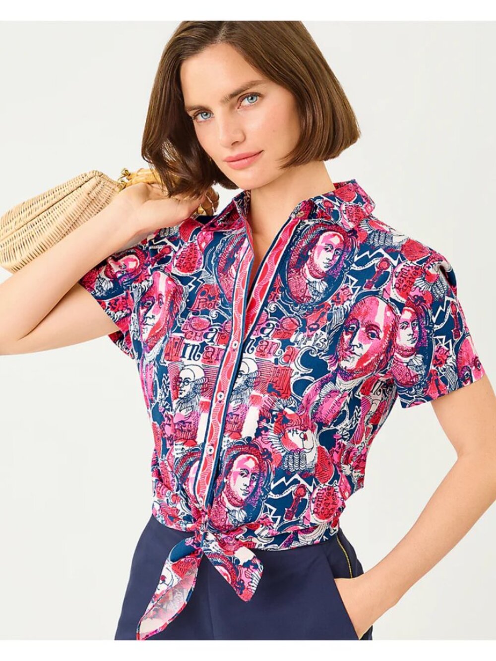 NWT Lilly Pulitzer Blakey Tie Shirt - Starlight Navy Its A 250Th Celebration!